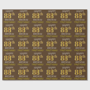 Papel De Presente Brown, ANIVERSÁRIO FELIZ Dourado do falso "88th "