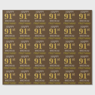 Papel De Presente Brown, ANIVERSÁRIO FELIZ Dourado do falso "91st "