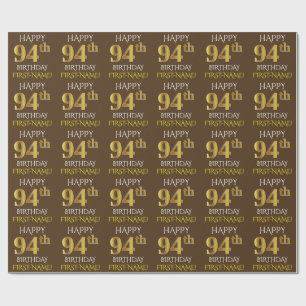 Papel De Presente Brown, ANIVERSÁRIO FELIZ Dourado do falso "94th "