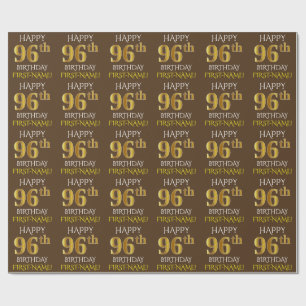 Papel De Presente Brown, ANIVERSÁRIO FELIZ Dourado do falso "96th "
