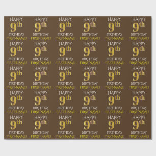 Papel De Presente Brown, ANIVERSÁRIO FELIZ Dourado do falso "9o "