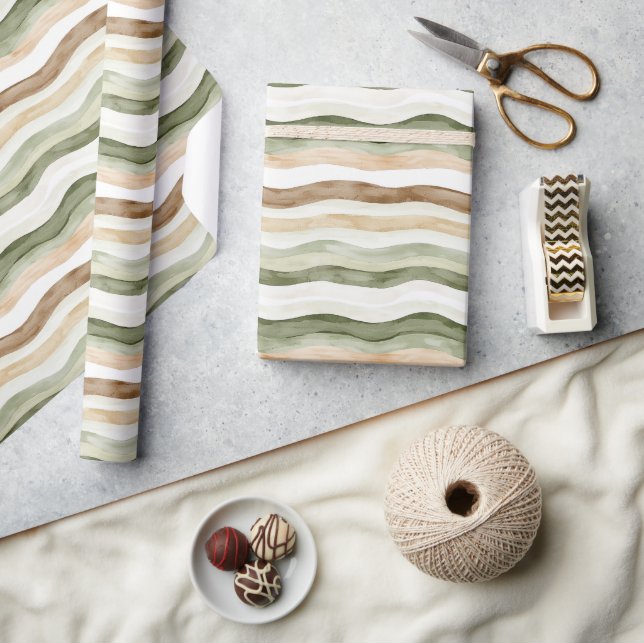 Papel De Presente Brown Cream Green Stripes (Artesanato)