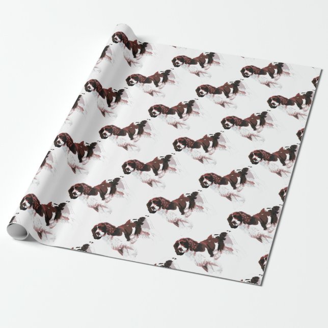 Papel De Presente Brown e Spaniel de Springer branco (Desenrolado)