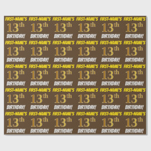 Papel De Presente Brown, falso/ouro de imitação, "13o ANIVERSÁRIO