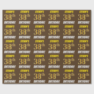 Papel De Presente Brown, falso/ouro de imitação, "38th ANIVERSÁRI