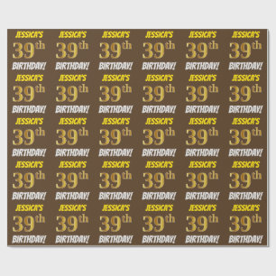 Papel De Presente Brown, falso/ouro de imitação, "39th ANIVERSÁRI