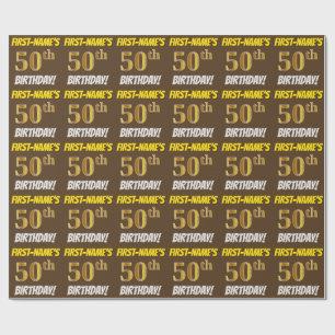 Papel De Presente Brown, falso/ouro de imitação, "50th ANIVERSÁRI