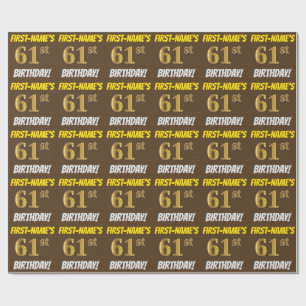 Papel De Presente Brown, falso/ouro de imitação, "61st ANIVERSÁRI