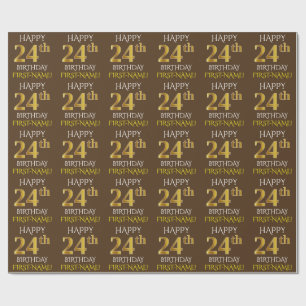 Papel De Presente Brown, Faux Dourado "FELIZ 24 ANOS"