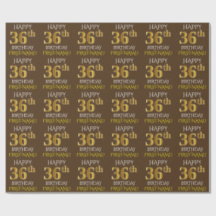 Papel De Presente Brown, Faux Dourado "FELIZ 36 ANOS"
