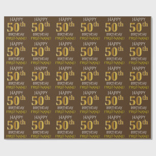 Papel De Presente Brown, Faux Dourado "FELIZ 50º ANIVERSÁRIO"