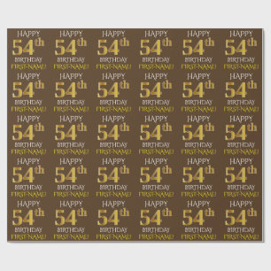 Papel De Presente Brown, Faux Dourado "FELIZ 54 ANOS"