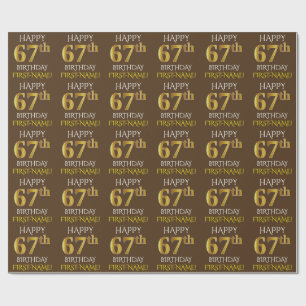 Papel De Presente Brown, Faux Dourado "FELIZ 67 ANOS"