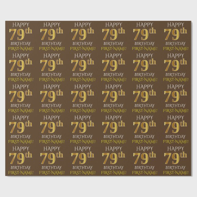 Papel De Presente Brown, Faux Dourado "FELIZ 79º ANIVERSÁRIO" (Aberto)