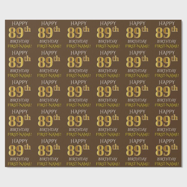 Papel De Presente Brown, Faux Dourado "FELIZ 89º ANIVERSÁRIO" (Aberto)