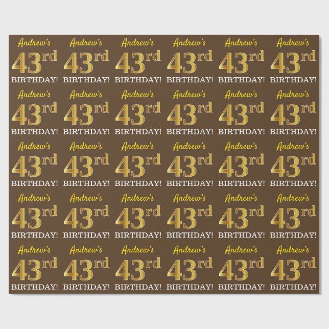 Papel De Presente Brown, Imitação de aparência dourada "43º ANIVERSÁ (Aberto)