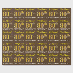 Papel De Presente Brown, Imitação de aparência dourada "80º ANIVERSÁ