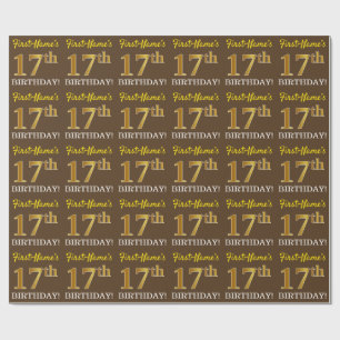 Papel De Presente Brown, olhar Dourado de imitação "17o ANIVERSÁR