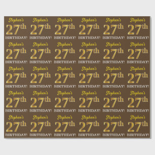 Papel De Presente Brown, olhar Dourado de imitação "27o ANIVERSÁR