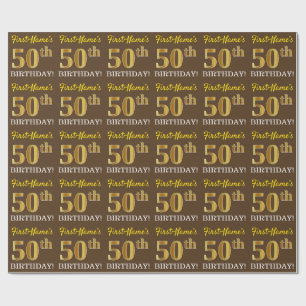 Papel De Presente Brown, olhar Dourado de imitação "50th ANIVERSÁ