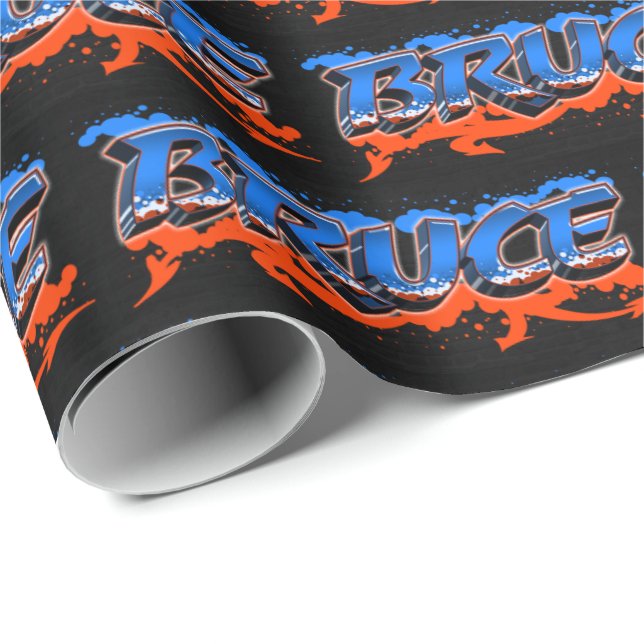 Papel De Presente Bruce Vorname Name Graffiti blue orange (Ponta do rolo)