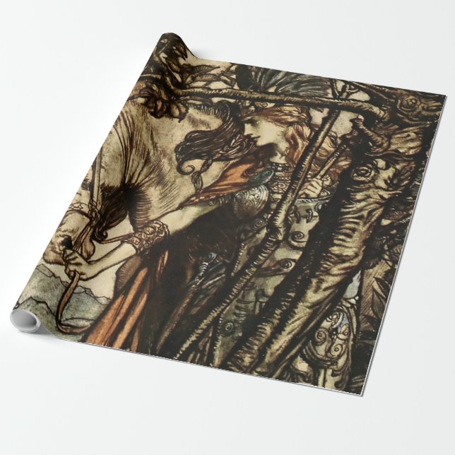 Papel De Presente “Brunhilde levou seu cavalo” por Arthur Rackham (Desenrolado)