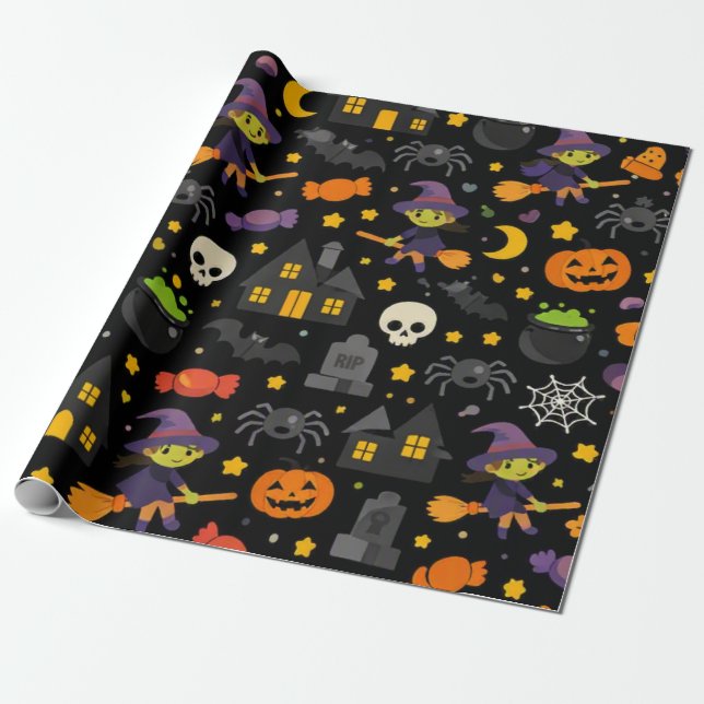 Papel De Presente Bruxa Assustadora & Aranha Halloween (Desenrolado)