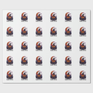 Papel De Presente Bruxa Básica de Abóbora de Halloween Crescente Lua