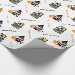 Papel De Presente Bruxa bonito do Dia das Bruxas e casa assombrada