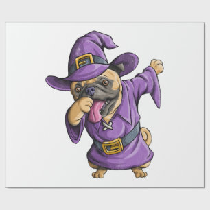 Papel De Presente Bruxa de Dabbing Pug Fofo Pug Halloween Engraçado