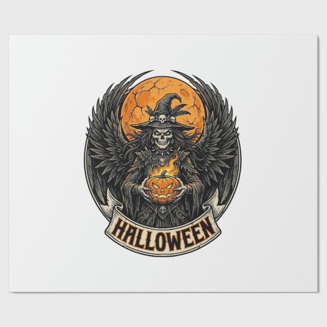 Papel De Presente Bruxa de Halloween Gótico Vintage (Aberto)