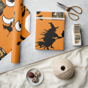 Papel De Presente Bruxa feiticeira gato preto lua bloomstick