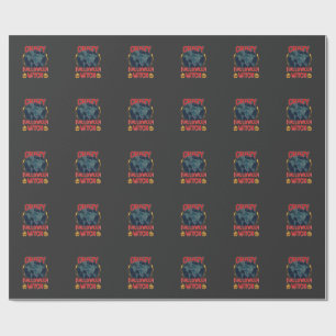 Papel De Presente Bruxa Louca do Dia das Bruxas Abóbora Voadora Lua