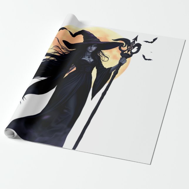 Papel De Presente Bruxa Mística em Lua Cheia (Desenrolado)