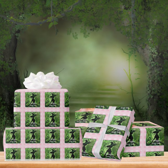 Papel De Presente Bruxa Muito Boa Xadrez Gingham Verde e Rosa (Criador carregado)
