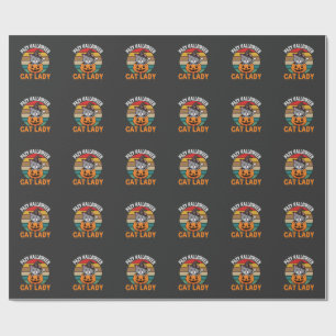 Papel De Presente Bruxa Senhora do Gato de Halloween Abóbora Design 
