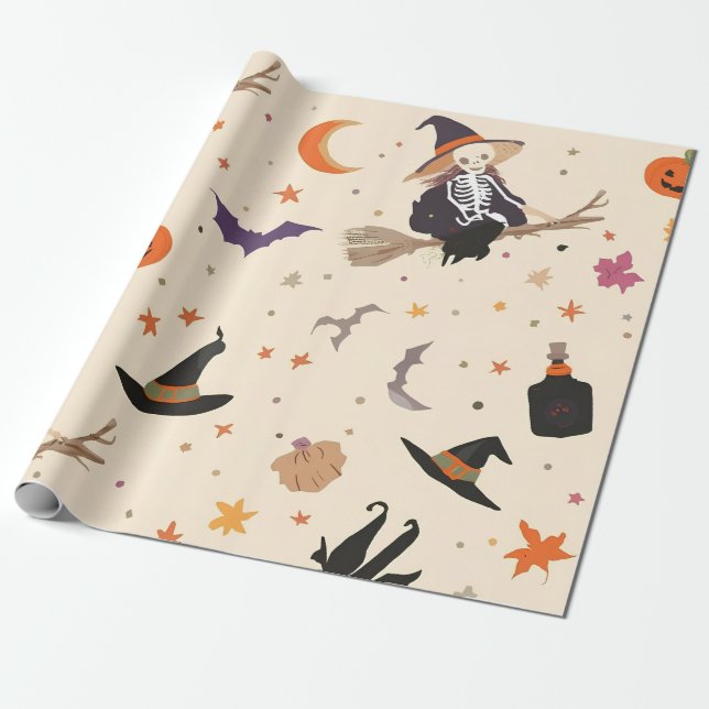 Papel De Presente Bruxa & Vassoura Halloween (Desenrolado)