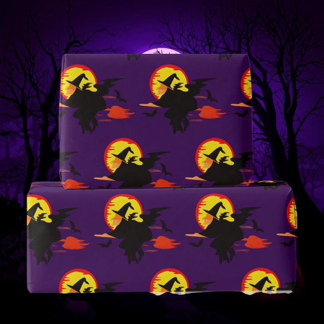 Papel De Presente Bruxa Voadora com lua cheia   (Criador carregado)