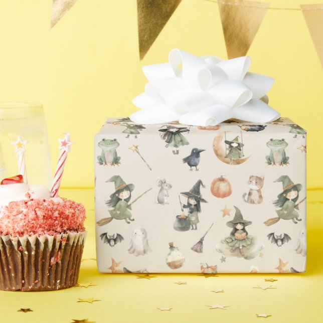Papel De Presente Bruxas Fofas Aniversário de Halloween para Criança (Festa de aniversário)