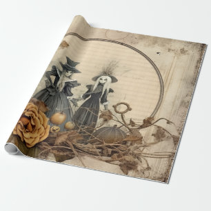 Papel De Presente Bruxas Góticas Vintage Outono Pergaminho