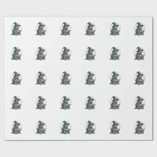 Papel De Presente Bruxo de Tartaruga Fofa Lendo Livro de Feitiços De
