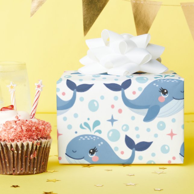 Papel De Presente Bubbles & Fins Children's Birthday Whale (Festa de aniversário)