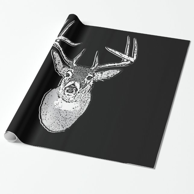 Papel De Presente Buck no veado preto-branco-preto (Desenrolado)