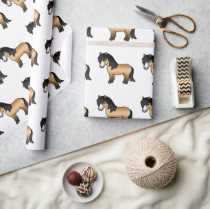 Papel De Presente Buckskin Shetland Pony Cute Cartoon Pony Patterno