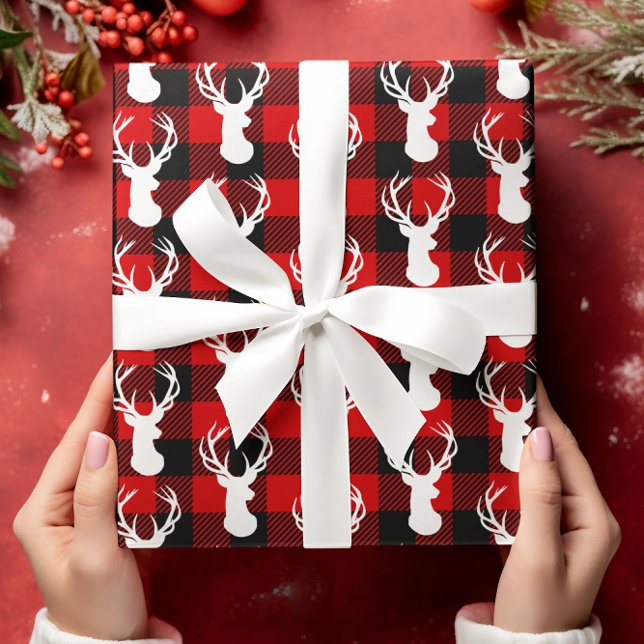 Papel De Presente Búfalo Xadrez Veado Rústico Campo Floresta (Criador carregado)