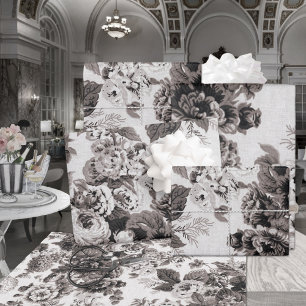 Papel De Presente Buff Cinza Castanho Tone Vintage Toile Floral