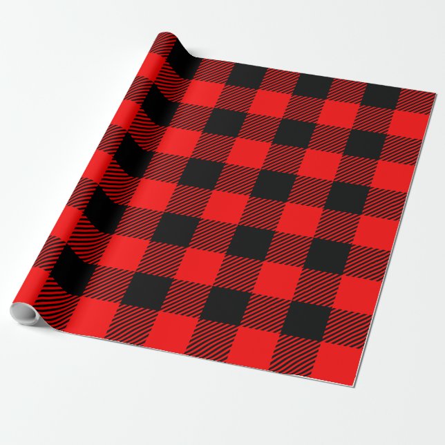 Papel De Presente Buffalo Check Red and Black Lumberjack Xadrez Deco (Desenrolado)