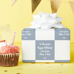 Papel De Presente Buffalo Personalizado Cheque Azul Feliz Aniversári