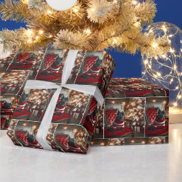 Papel De Presente Buldogue Francês De Natal Na Cadeira Vermelha