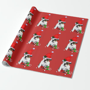 Papel De Presente Buldogue no Natal do chapéu do papai noel